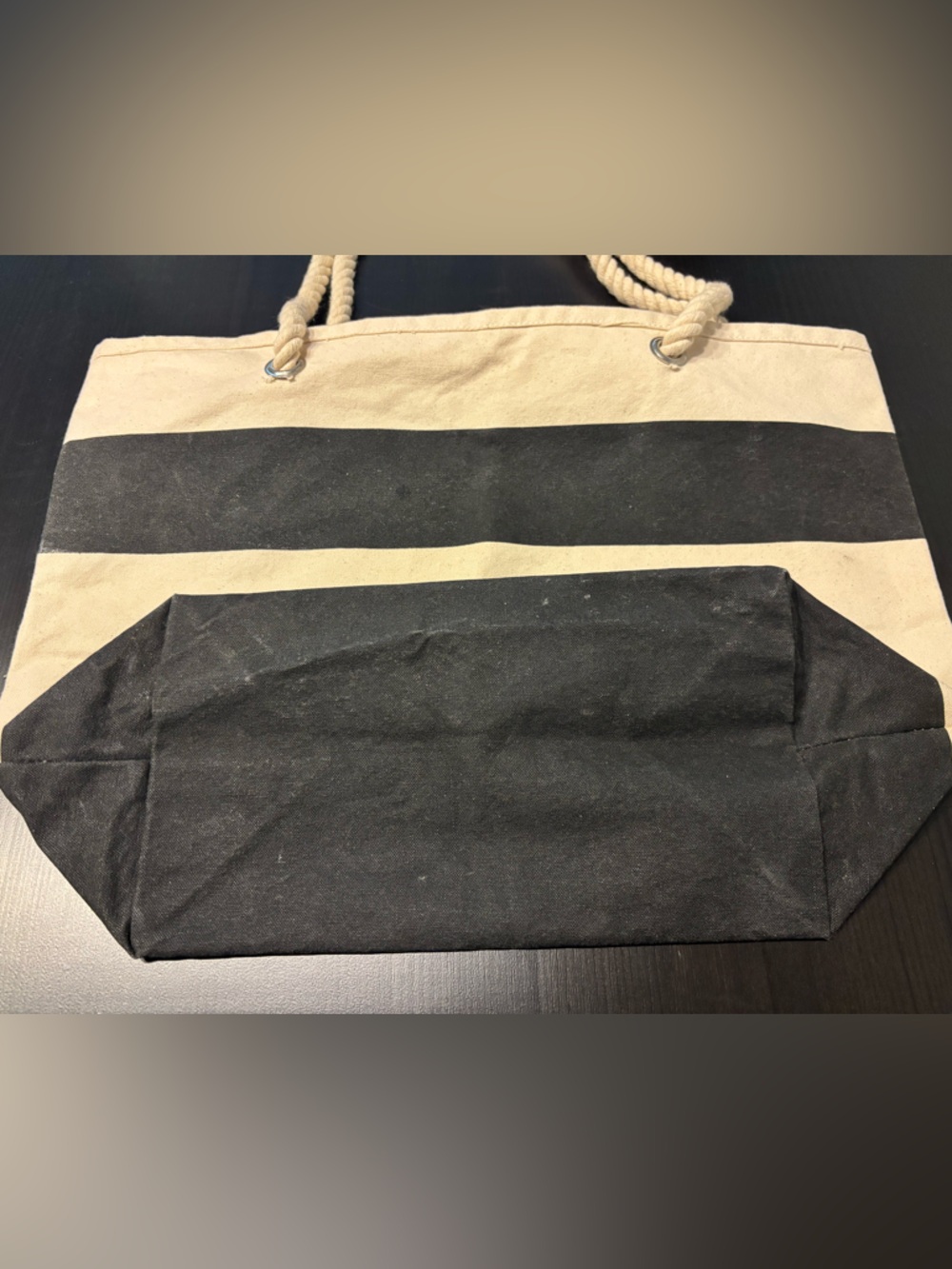 Coca-Cola Canvas Tote Black Cream Striped Nautical Rope Handle Beach Bag - Picture 4 of 9